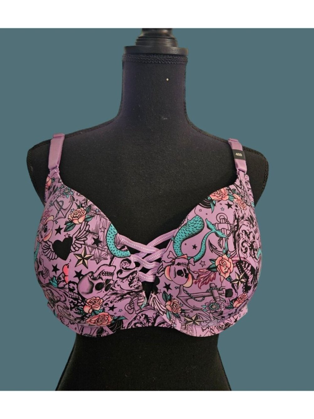 Torrid Curve XO Tattoo Purple Push Up Plunge Underwire Padded Bra Size 40D